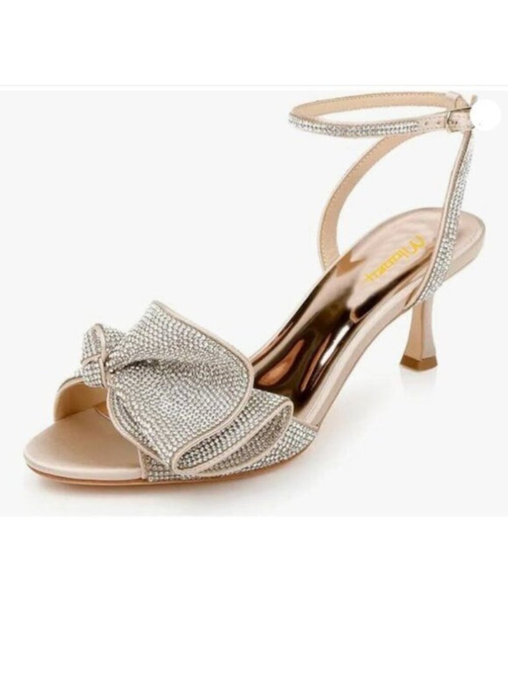 Milooey shoes Womens Glitter Rhinestone Bow Heeled Sandal Elegant Crystal Gold